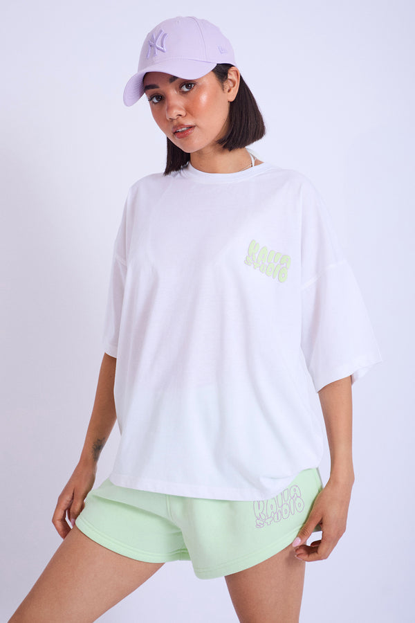 Kaiia Studio Bubble Logo Oversized T-shirt White & Lime