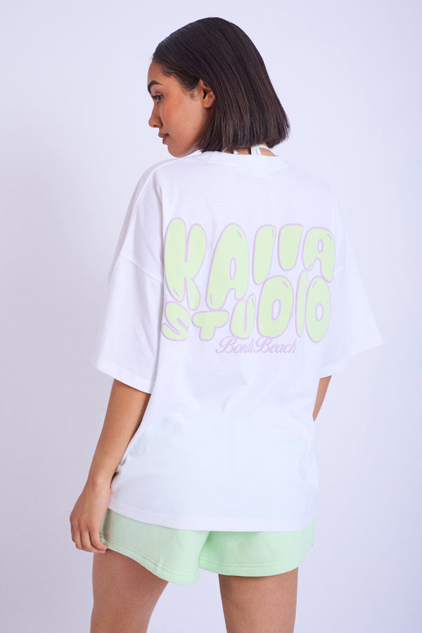 Kaiia Studio Bubble Logo Oversized T-shirt White & Lime