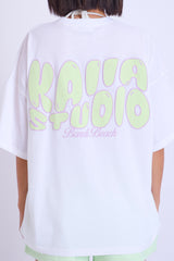 Kaiia Studio Bubble Logo Oversized T-shirt White & Lime