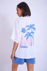 Kaiia Studio Palm Tree Bubble Logo Oversized T-shirt White & Blue