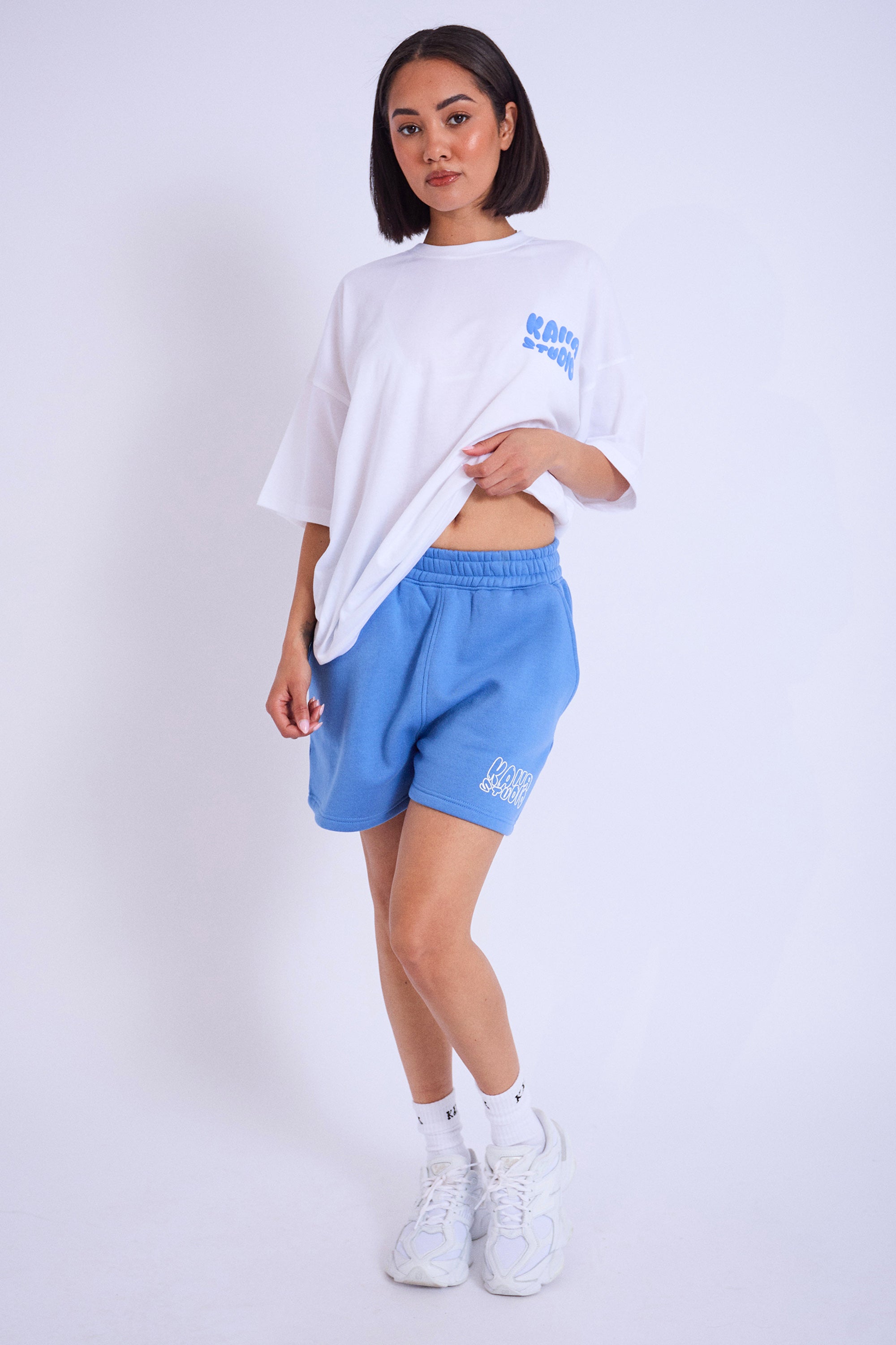 Kaiia Studio Palm Tree Bubble Logo Oversized T-shirt White & Blue