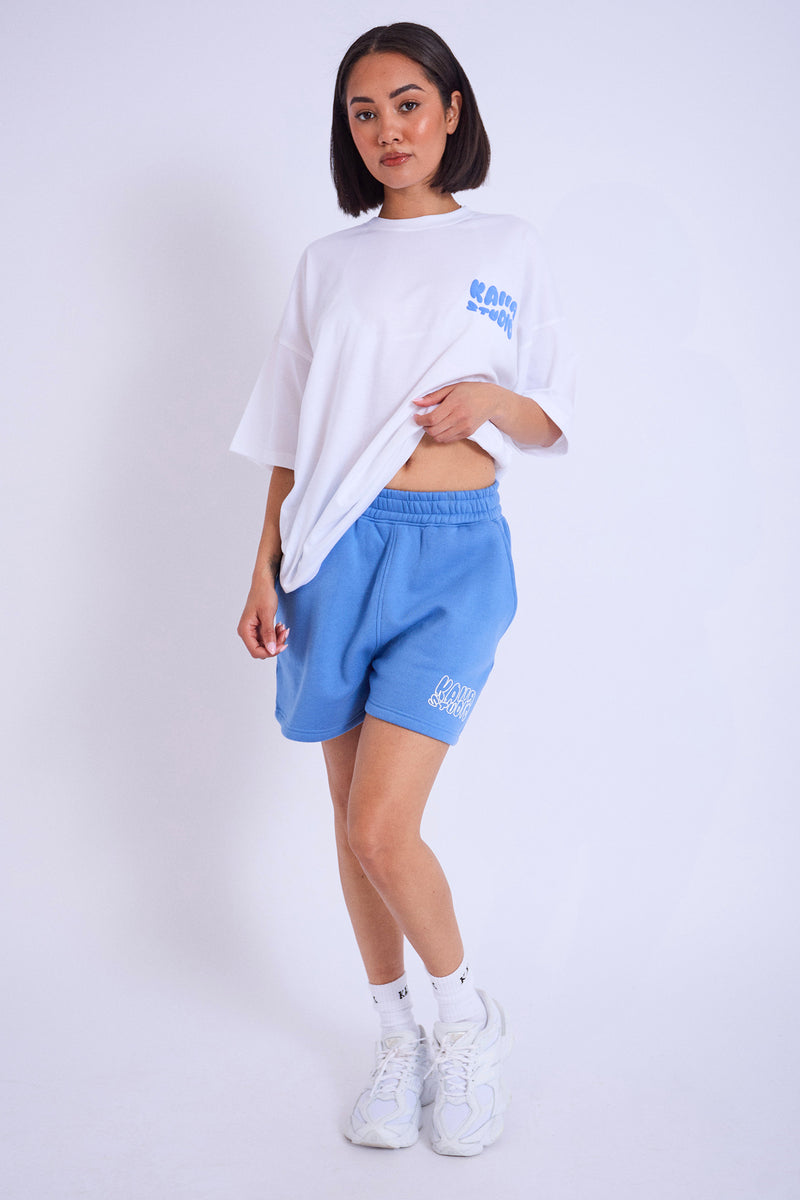 Kaiia Studio Palm Tree Bubble Logo Oversized T-shirt White & Blue