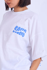 Kaiia Studio Palm Tree Bubble Logo Oversized T-shirt White & Blue