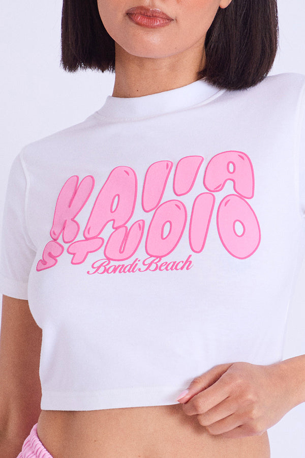 Kaiia Studio Bubble Logo Baby Tee White & Pink