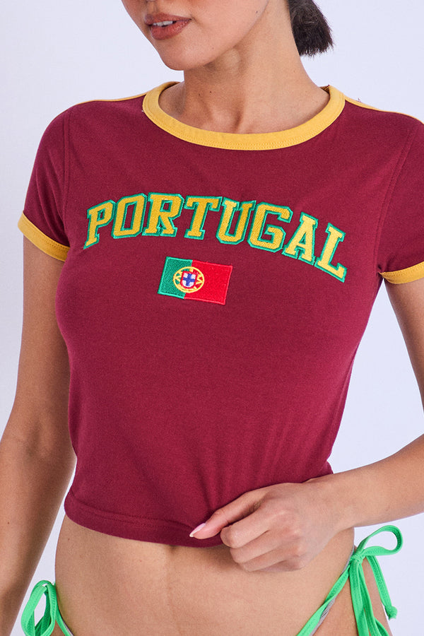 Portugal Contrast Trim Baby Tee Burgundy