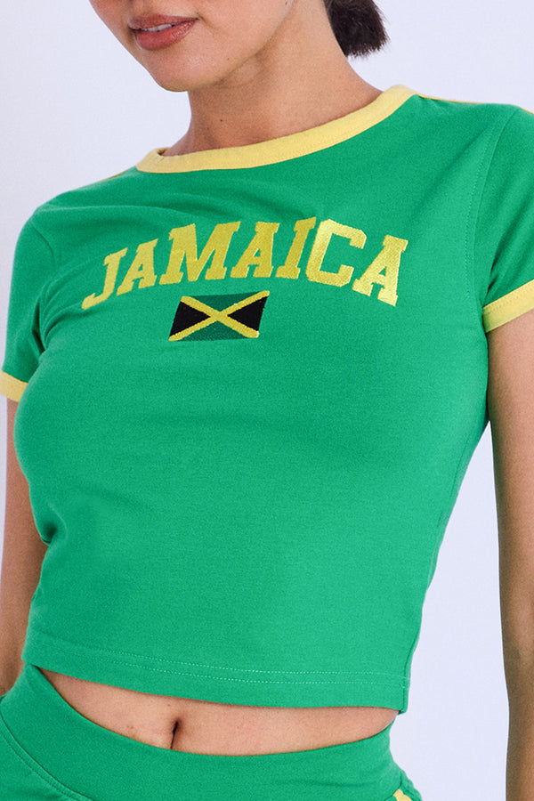 Jamaica Contrast Trim Baby Tee Green