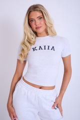 Kaiia Longline Baby Tee Light Grey Marl & Navy