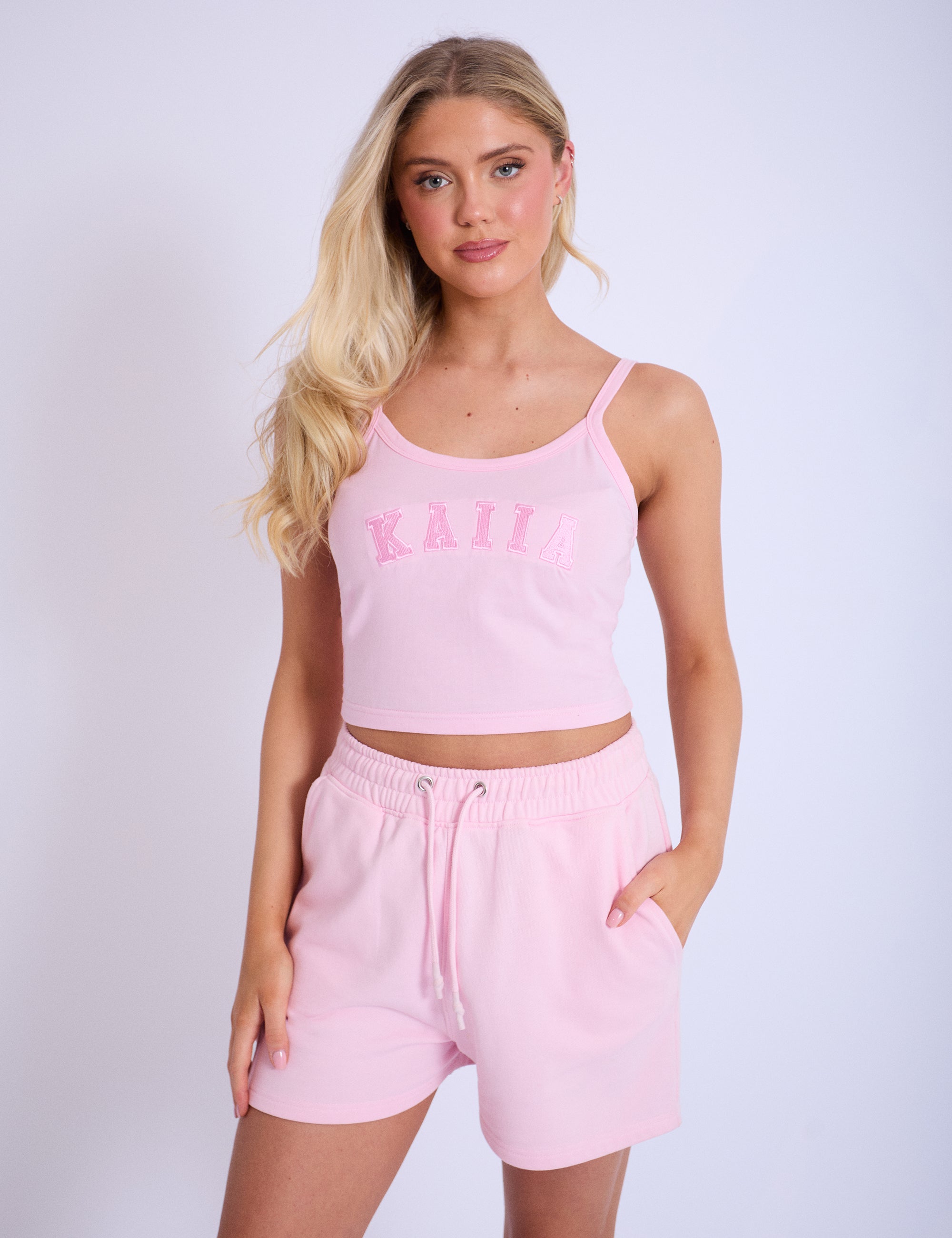 Kaiia Logo Cami Vest Top Baby Pink