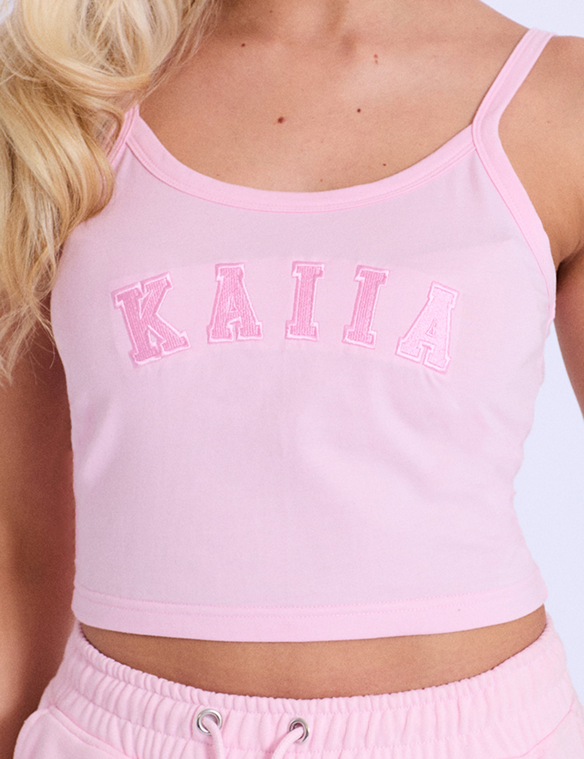 Kaiia Logo Cami Vest Top Baby Pink