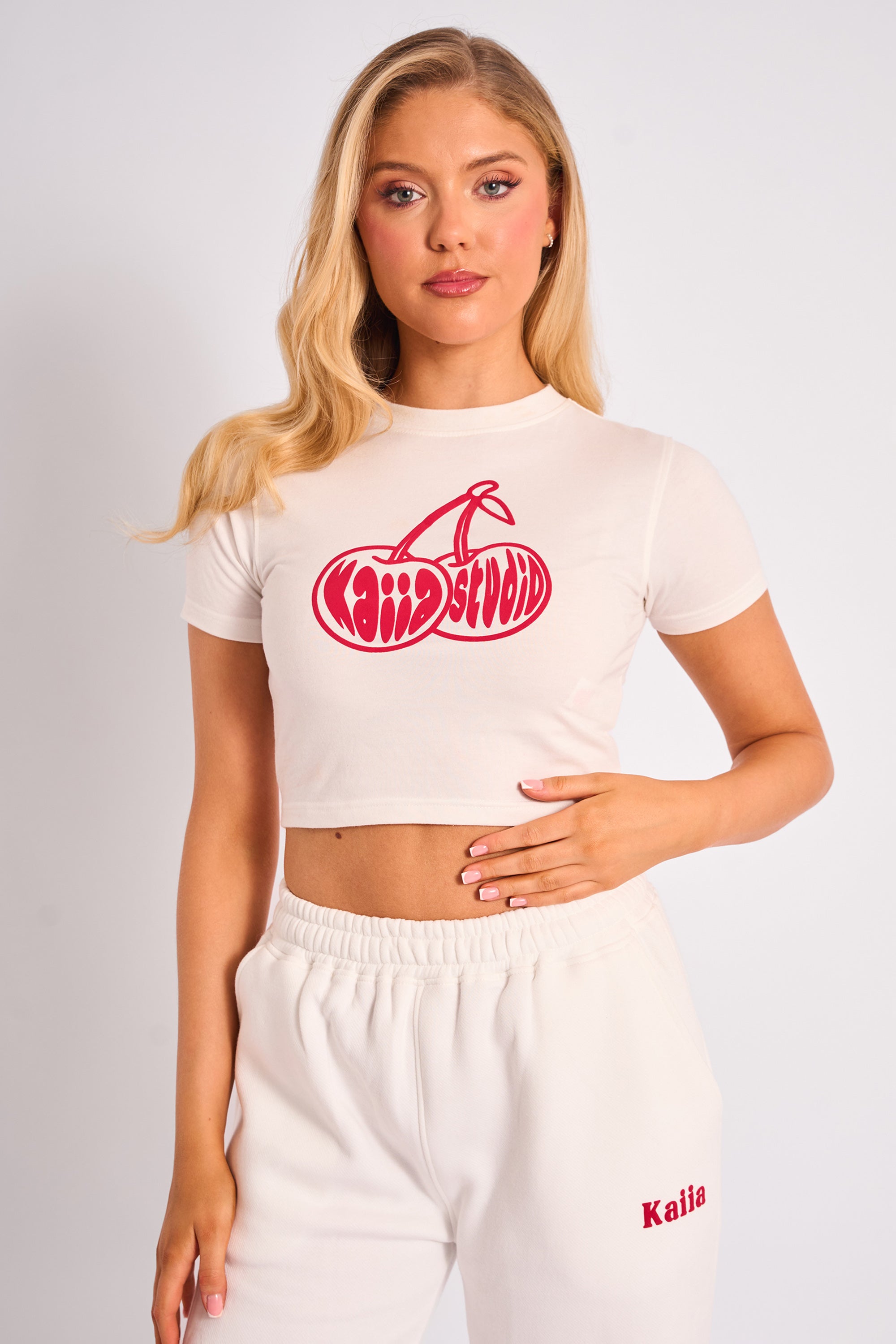 Kaiia Studio Cherry Graphic Baby Tee Cream & Red