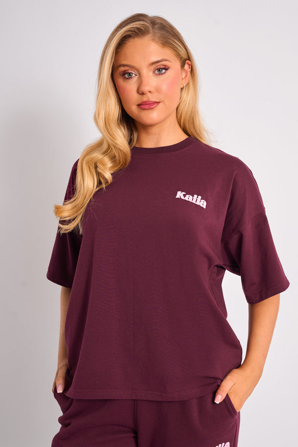 Kaiia Cherry Graphic Oversized T-shirt Plum & Pink