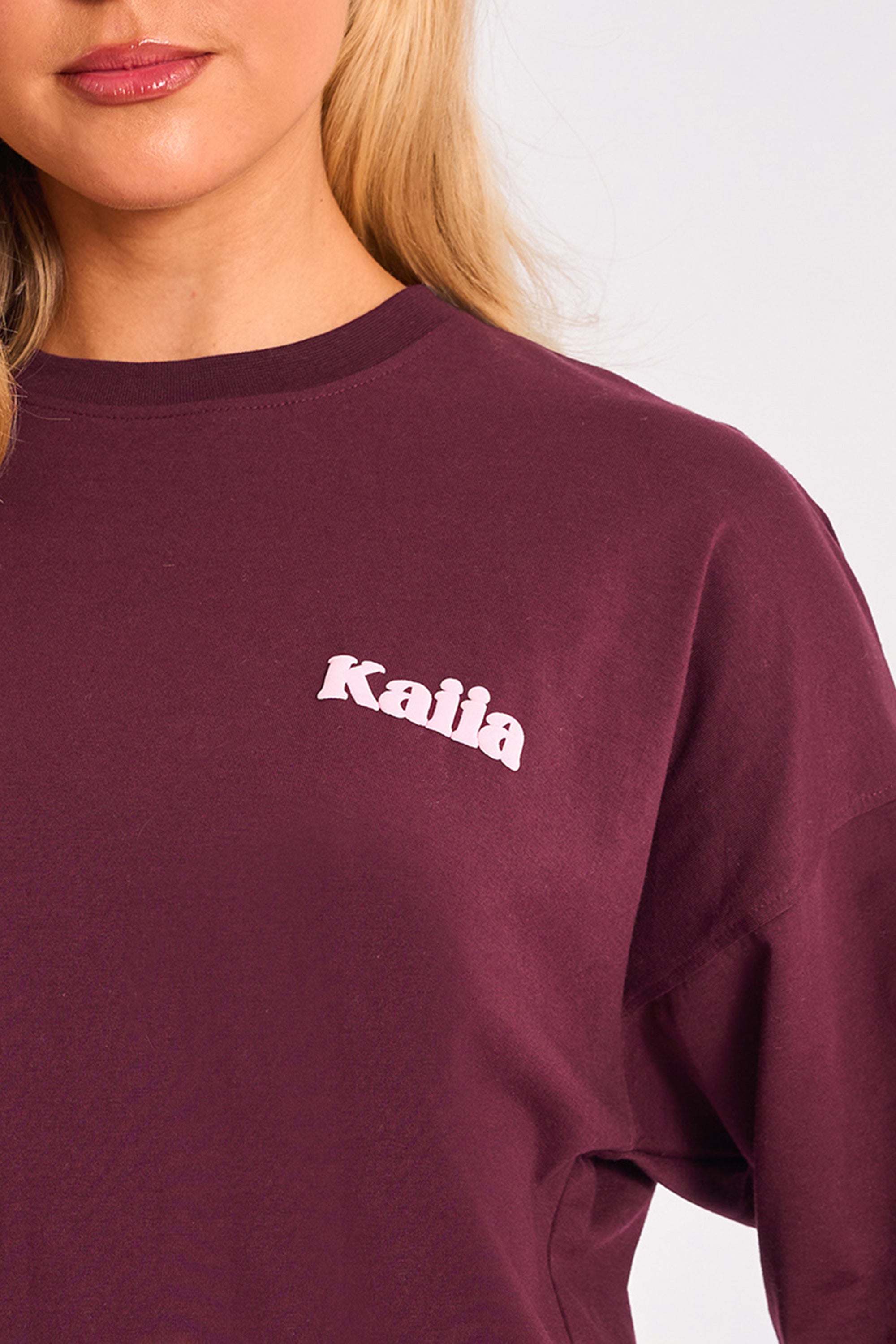 Kaiia Cherry Graphic Oversized T-shirt Plum & Pink