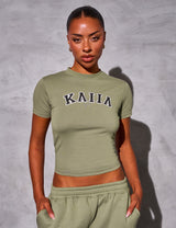 Kaiia Logo Longline Baby Tee Khaki