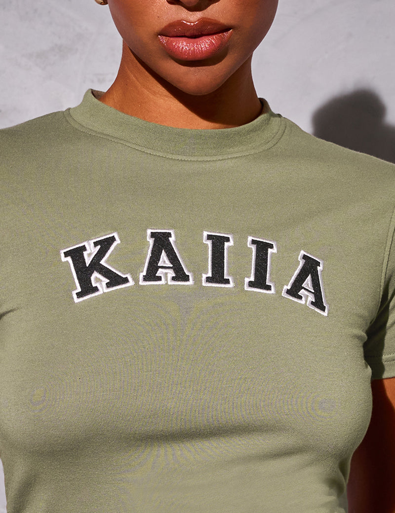 Kaiia Logo Longline Baby Tee Khaki