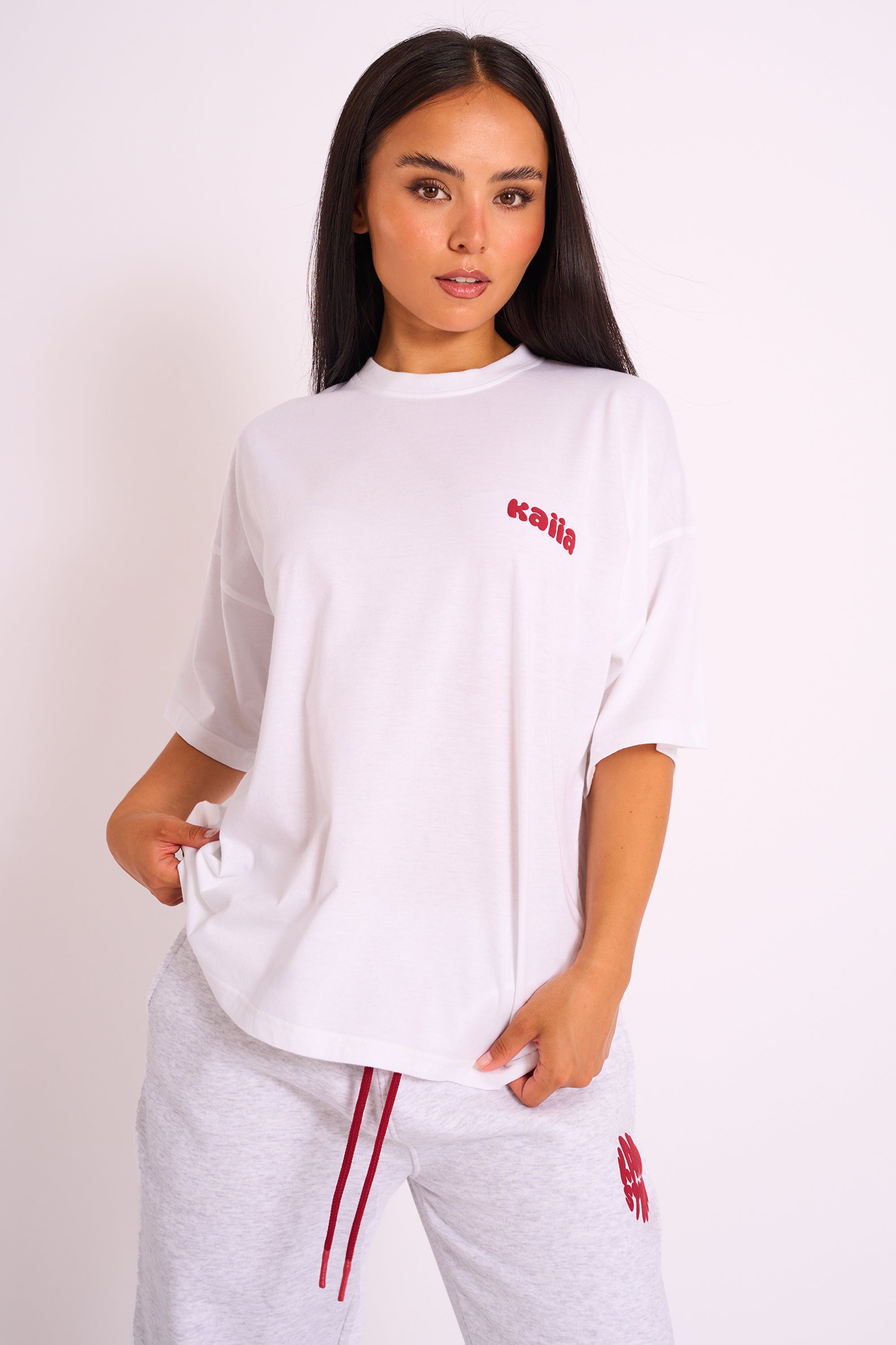 Kaiia Oversized Tee White & Red