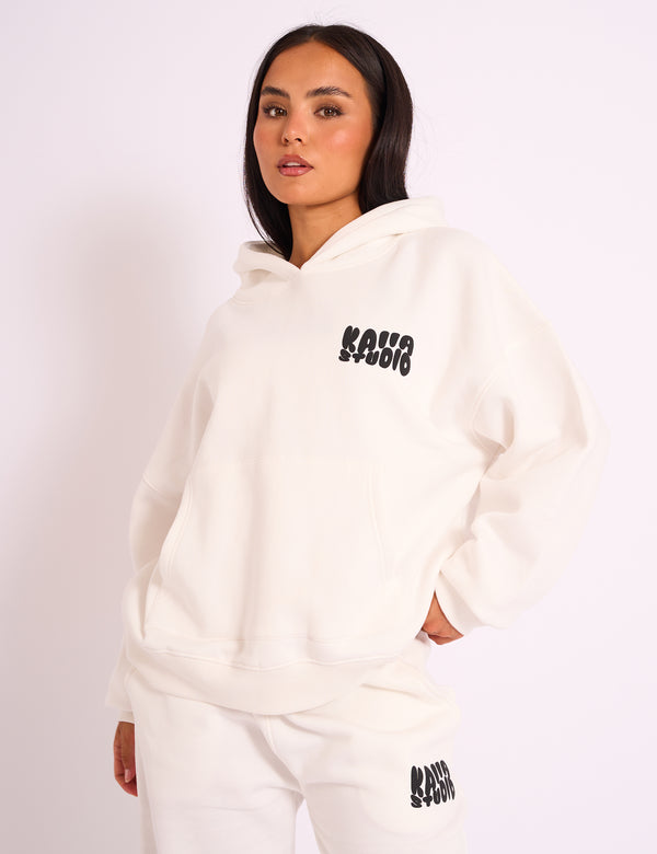 Kaiia Studio Bubble Logo Oversized Hoodie White & Black