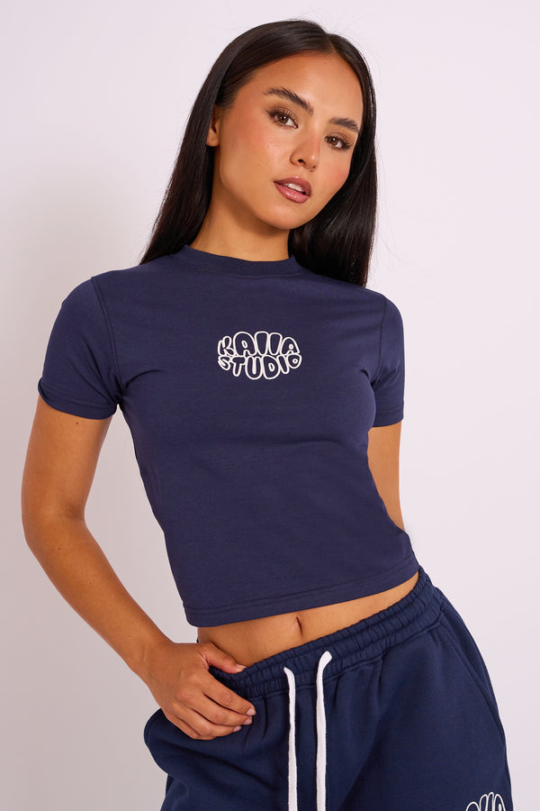 Kaiia Studio Bubble Logo Baby Tee Navy