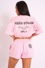 Kaiia Studio Bubble Logo Oversized Tee in Pink