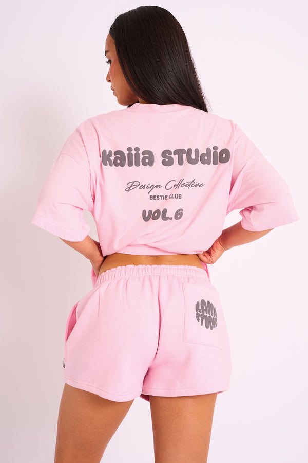 Kaiia Studio Bubble Logo Oversized Tee in Pink