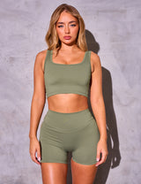 Kaiia Sculpt Square Neck Crop Top Khaki