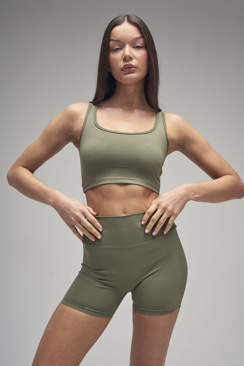 Kaiia Sculpt Square Neck Crop Top Khaki