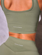 Kaiia Sculpt Square Neck Crop Top Khaki