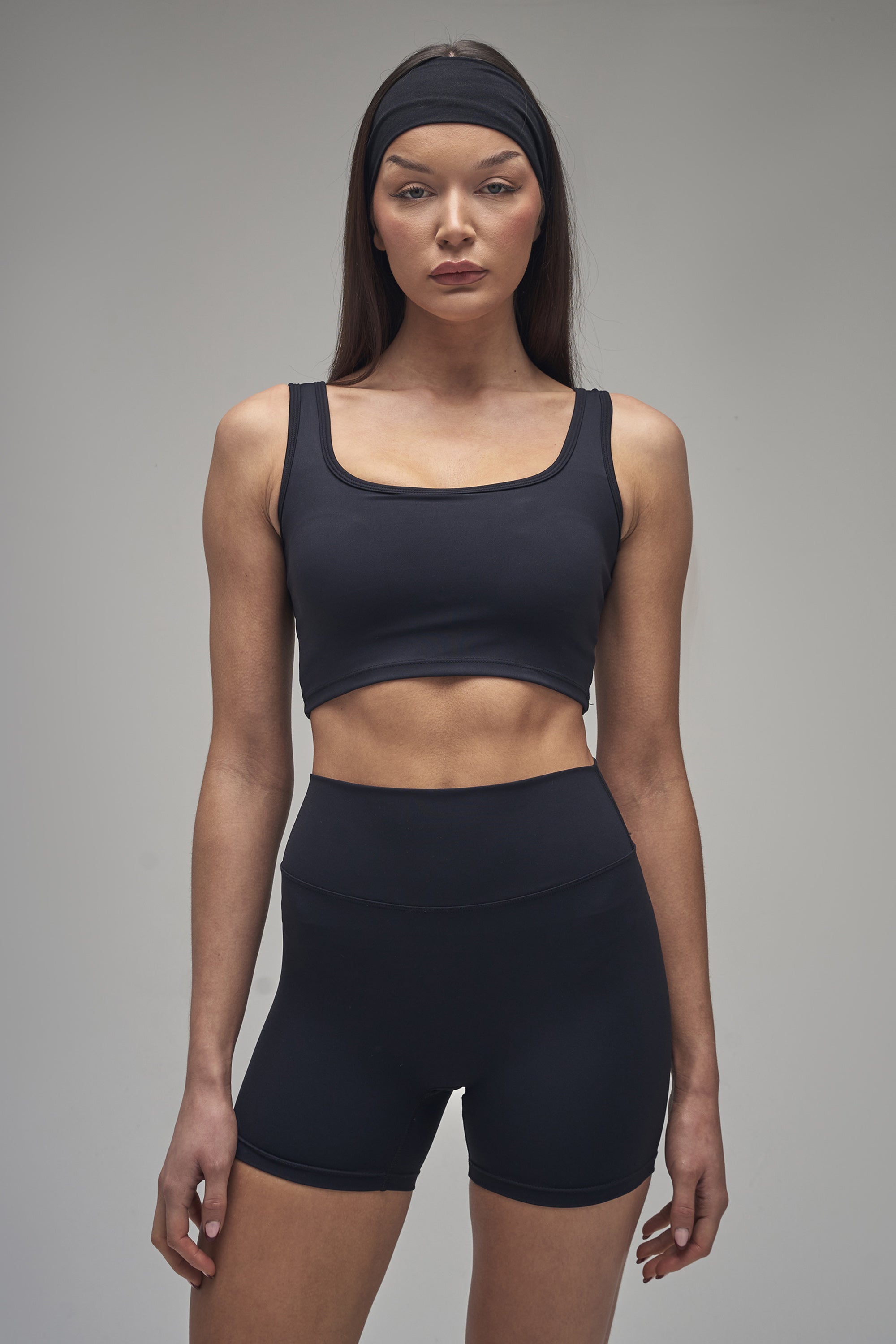 Kaiia Sculpt Square Neck Crop Top Black