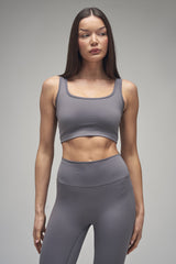 Kaiia Sculpt Square Neck Crop Top Slate Grey