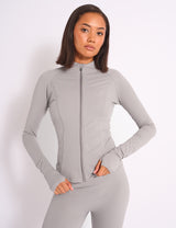 Kaiia Sculpt Long Sleeve Zip Through Fitted Jacket Dove Grey