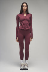 Kaiia Sculpt Long Sleeve Zip Through Fitted Jacket Burgundy