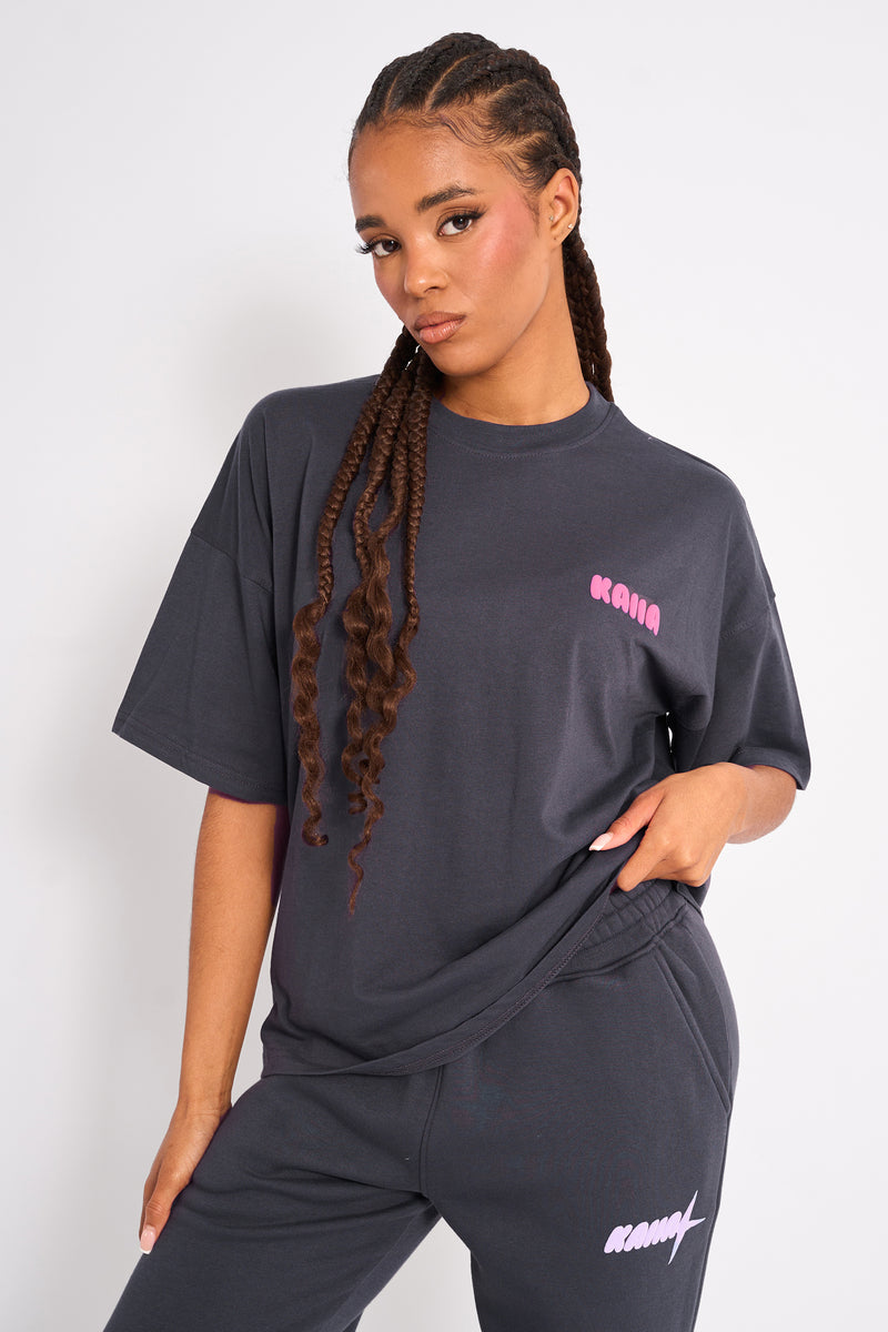 Kaiia Star Ombre Graphic Oversized Tee Charcoal