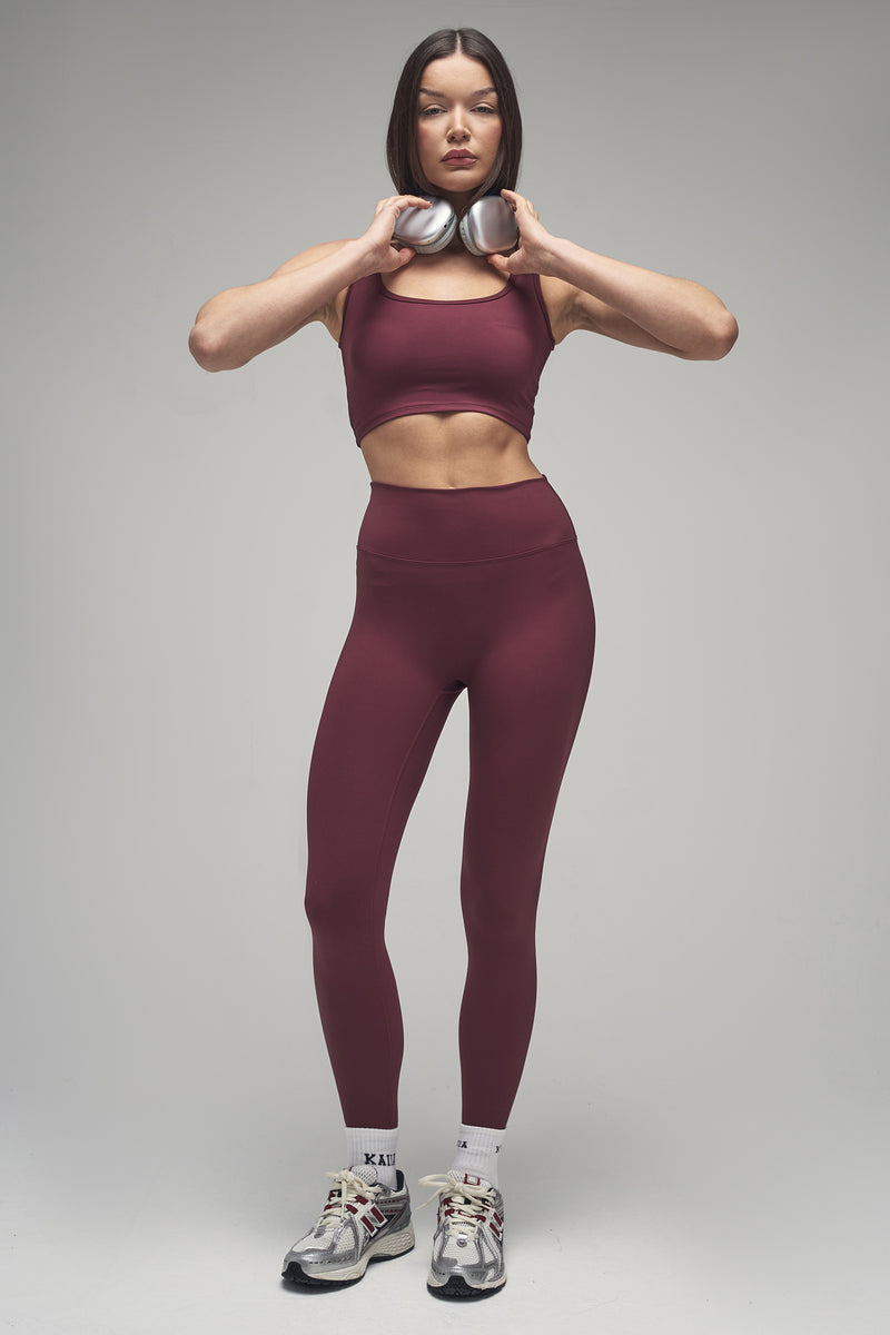 Kaiia Sculpt Square Neck Crop Top Burgundy