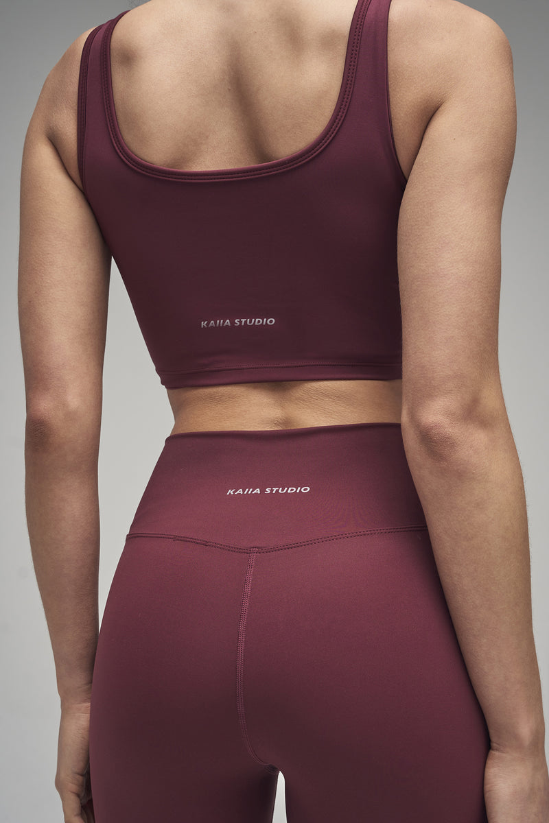 Kaiia Sculpt Square Neck Crop Top Burgundy