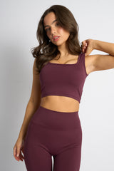 Kaiia Sculpt Square Neck Crop Top Burgundy