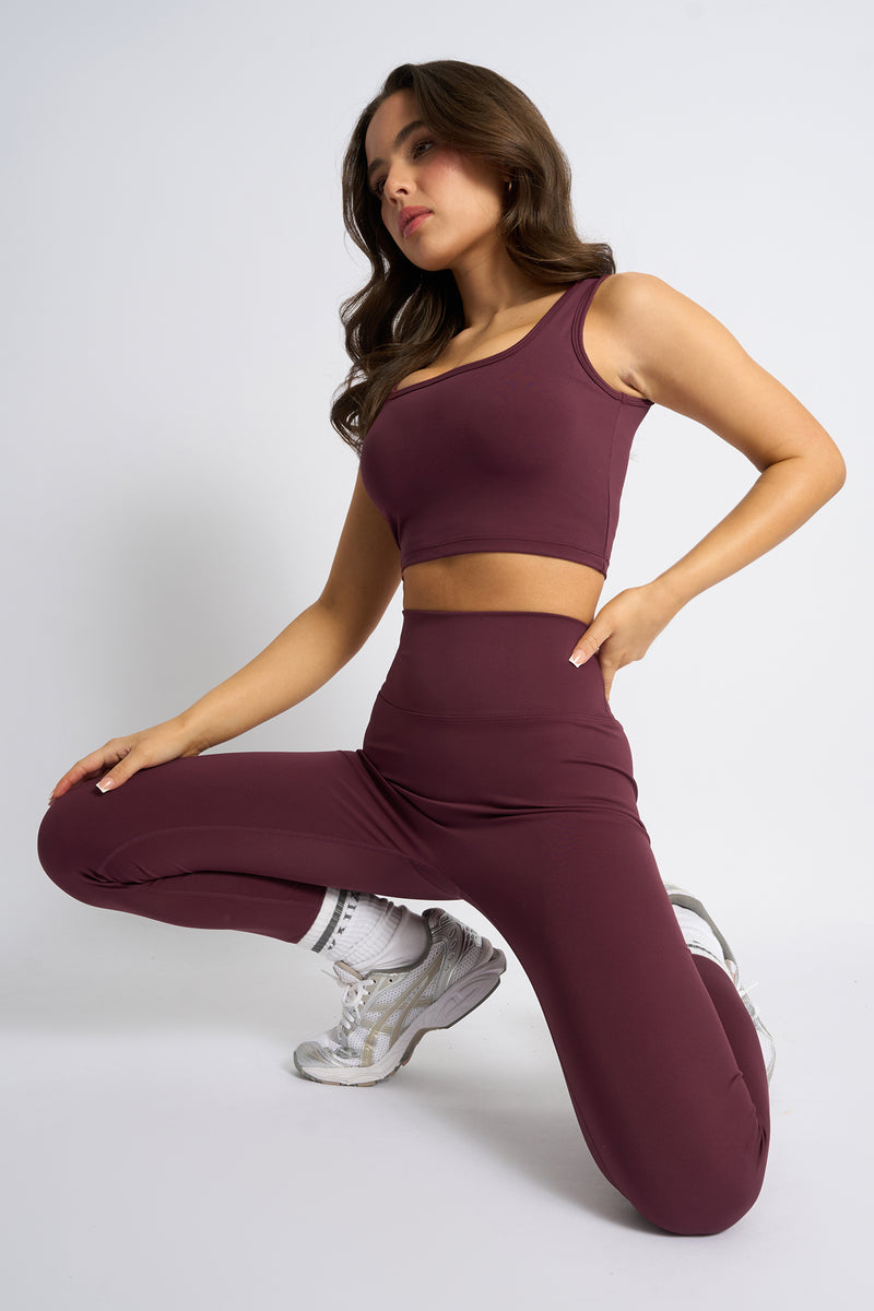 Kaiia Sculpt Square Neck Crop Top Burgundy