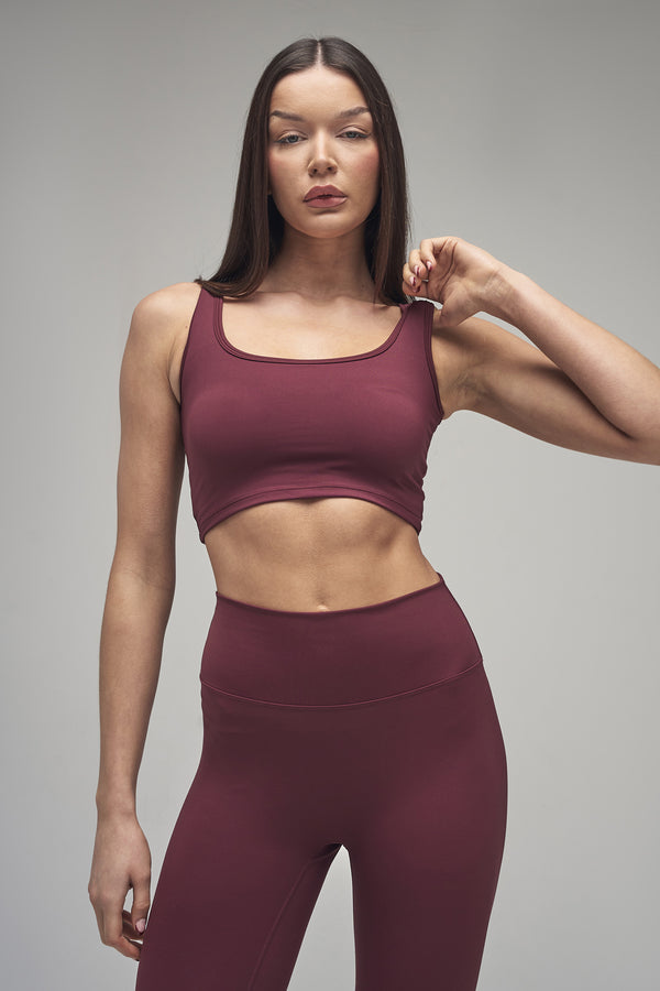 Kaiia Sculpt Square Neck Crop Top Burgundy