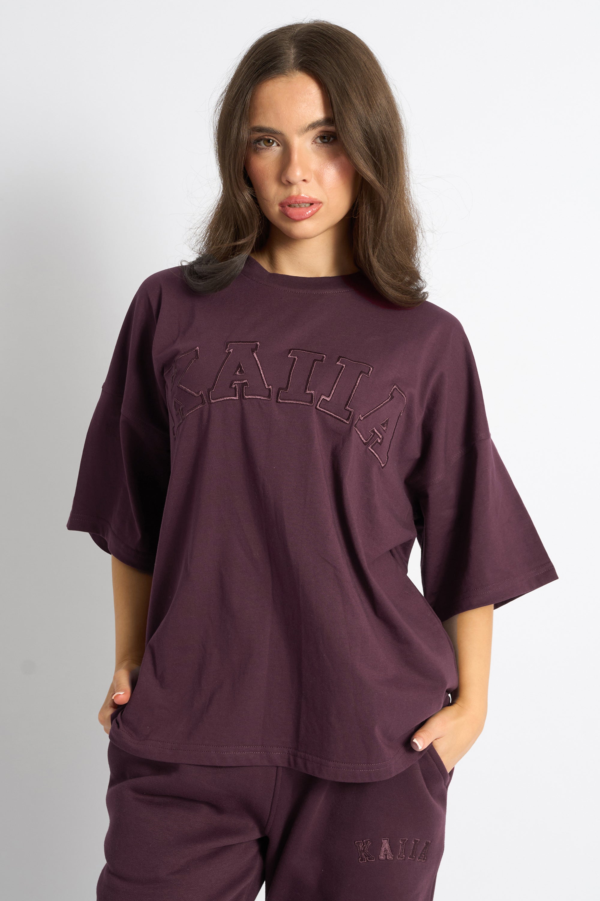 Kaiia Logo Oversized T-Shirt Dark Cherry