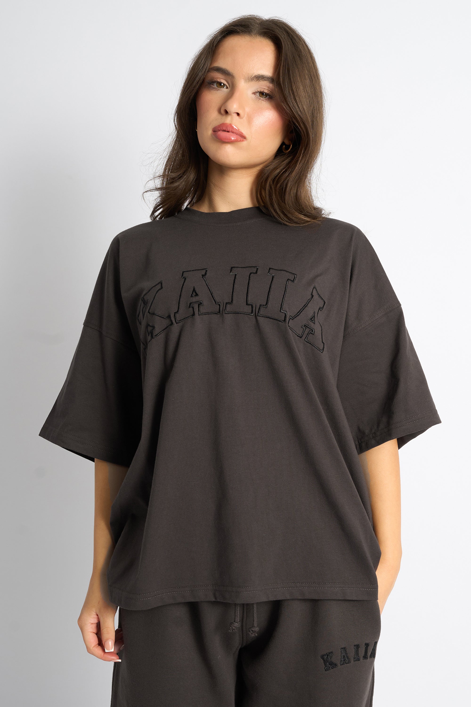 Kaiia Logo Oversized T-Shirt Chocolate