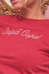 Kaiia Stupid Cupid Detail Baby Tee Red & Pink