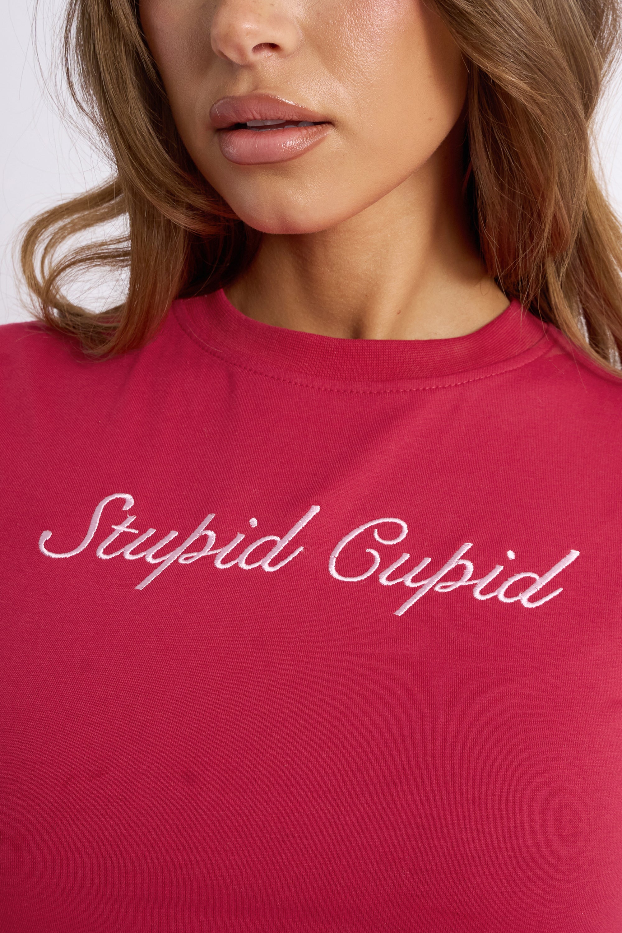 Kaiia Stupid Cupid Detail Baby Tee Red & Pink