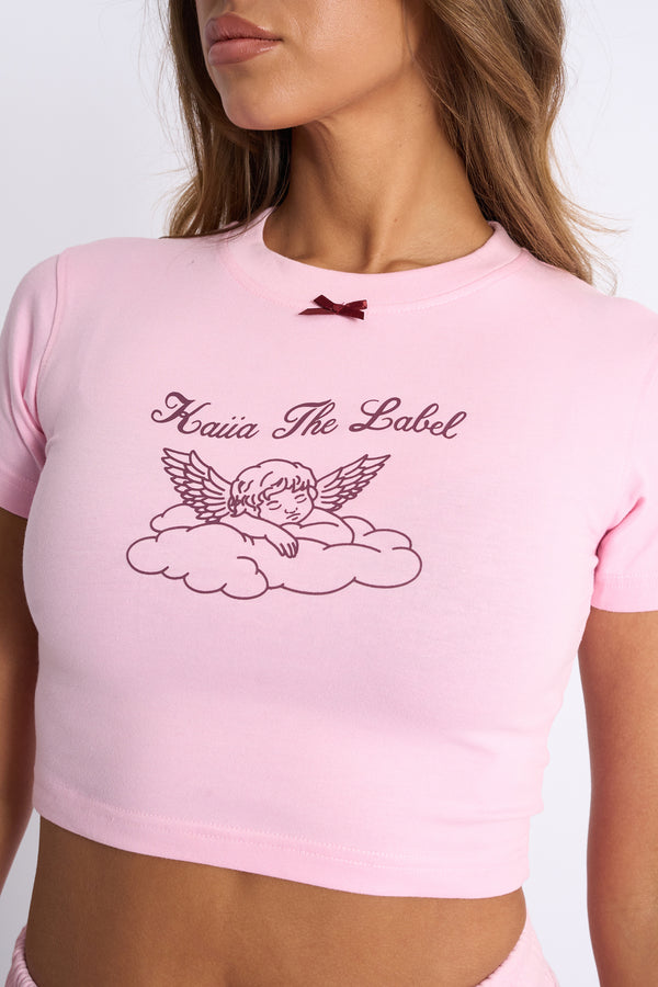 Kaiia Angel Graphic Baby Tee Pink & Burgundy