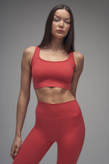 Kaiia Sculpt Square Neck Crop Top Red