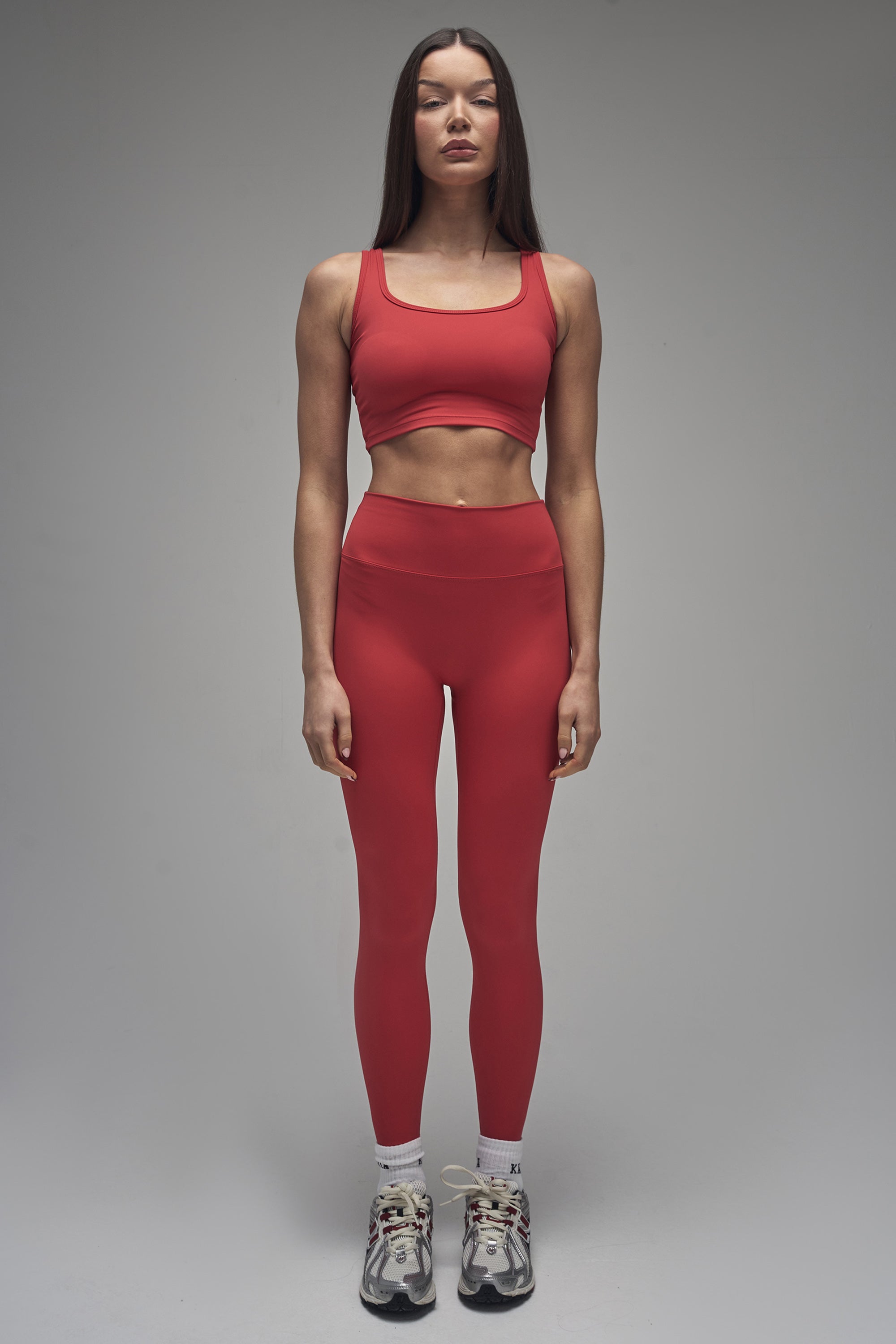 Kaiia Sculpt Square Neck Crop Top Red