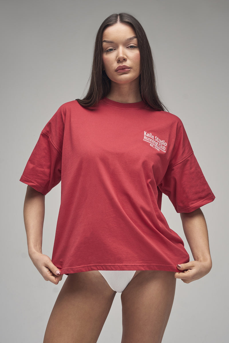 Kaiia Running Club Logo Oversized T-Shirt Red