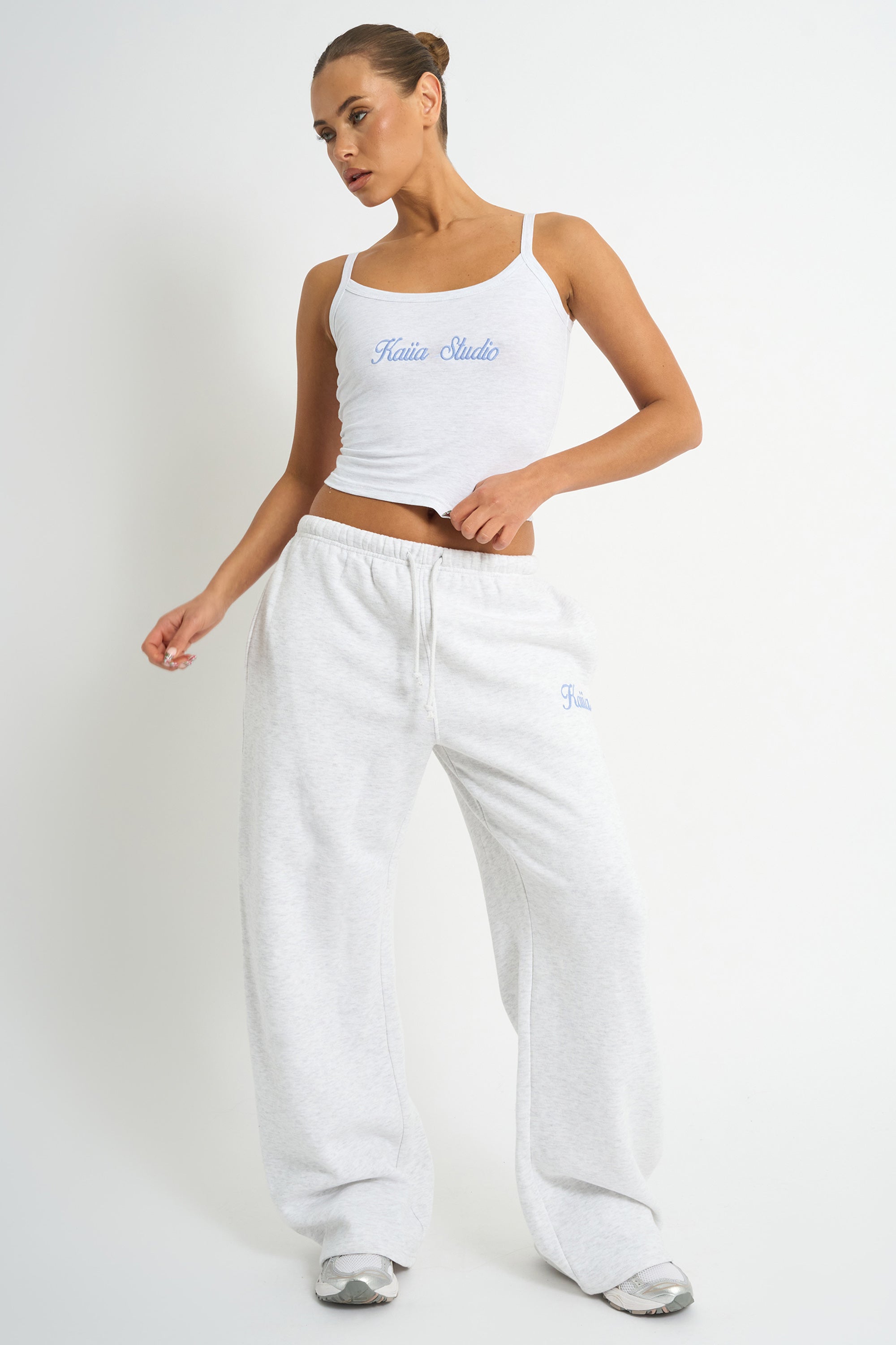 Kaiia Script Logo Cami Top Light Grey Marl & Vintage Blue