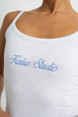 Kaiia Script Logo Cami Top Light Grey Marl & Vintage Blue