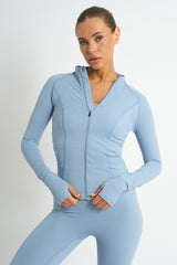 Kaiia Sculpt Long Sleeve Zip Through Fitted Jacket Light Blue