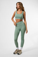 Kaiia Sculpt Square Neck Crop Top Green Tea