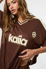 Kaiia Oversized Football Shirt Brown