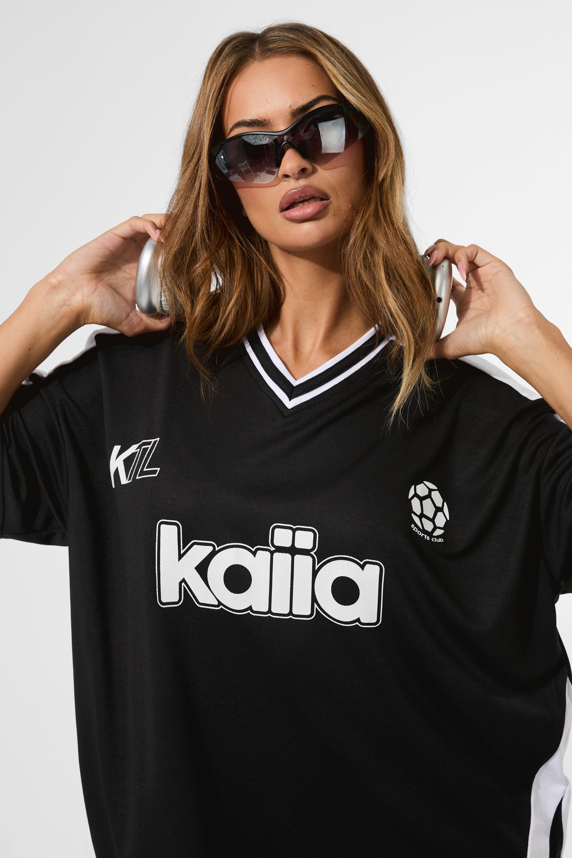 Kaiia Oversized Football Shirt Black